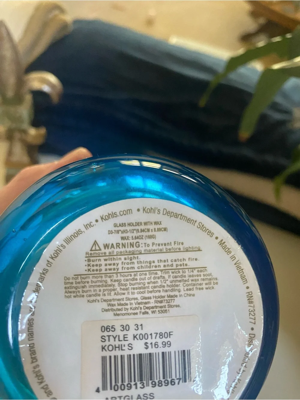 Kohl's Blue Swirl Glass Candle Holder